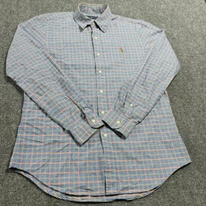 Men's Blue Plaid Preppy Shirt Casual Long Sleeve Pony Logo Button Down Size M - Picture 1 of 16