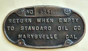 Standard Oil Co Solid Brass 9”X4 3/4” Heavy Large Barrel Plaque.* - Picture 1 of 7