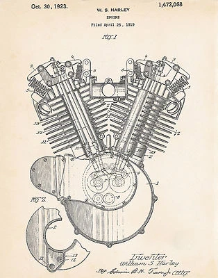 1919 Patent Print Harley Gift Motorcycle Art V TWIN CYCLE V-Twin engine - Image 1 of 2