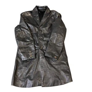 Angelo Litrico Kunstleder Trenchcoat Herren Medium schwarz Kerb Revers 3 Knöpfe - Bild 1 von 4