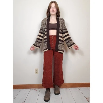 Cárdigan Suéter Vintage Años 70 Espresso Marrón Latte Tostado Rayas Manga Campana W's M Foto 1 de 4