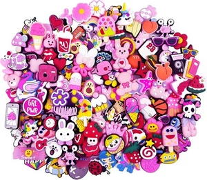 30/50/100 Pcs Random Pink Shoe Charms for Girls, Cartoon Cute PVC Bulk 30pcs - Picture 1 of 7