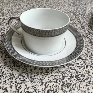 RALPH LAUREN Platinum Chainlink Cup & Saucer Set. Limoges - Picture 1 of 8