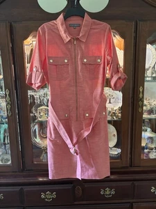 Sharagano Kleid koralle meliert halber Reißverschluss Gürtel Größe 10 neu ohne Etikett - Bild 1 von 11