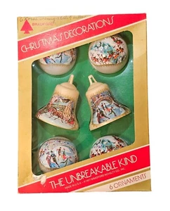 VTG 1977 Christmas Decorations The Unbreakable Kind Bradford 6 Ornaments In Box - Picture 1 of 12