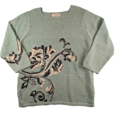 Suéter Pullover Susan Bristol Para Mujer XL Verde Mechón Diseño Floral De Colección Foto 1 de 4
