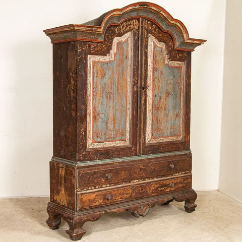 Antique Large Original Painted Baroque Cabinet Dated 1782 from Sweden Cover