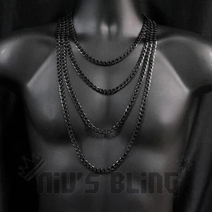 Collar de cadena cubana sólida de acero inoxidable 316L enchapado en oro negro IP de 18 quilates para hombre - Imagen 1 de 18