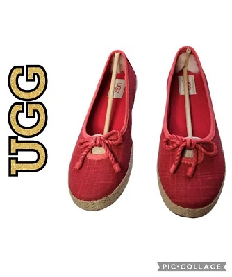 Alpargata UGG Syleste roja lona piel de oveja sin cordones planos Foto 1 de 4
