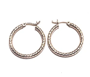 925 sterling silver hammered hoop huggie earrings 3.0g 7/8" estate shimmer - Picture 1 of 7