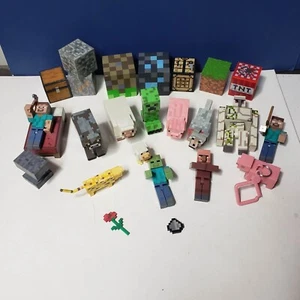 MINECRAFT FIGURES LOT Steve Blocks Animals Pig Sheep Wolf + More PLASTIC - Picture 1 of 7