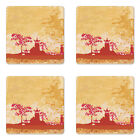 Ambesonne Garden Art Print Coaster Set of 4 Square Hardboard Gloss Coasters