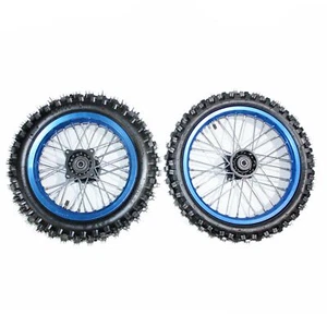 BLUE 12mm 14 Inch Front + 15mm 12 inch Rear Wheel Rim Tyre Tire PIT Dirt Bike - Picture 1 of 10