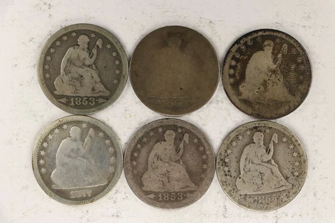 Set of 6 (2) 1853, 1854, 1855-O, 1859, 1877 Seated Liberty Quarter 25c Cover