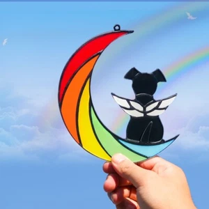 Rainbow Dog Stained Glass Window Hanging Pet Dog Memorial Gifts Suncatcher Gift - Picture 1 of 14
