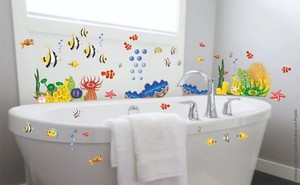 Bad Deko Wandtattoo XXL Set Unterwasserwelt Fische Badezimmer WC Fliesen Dusche