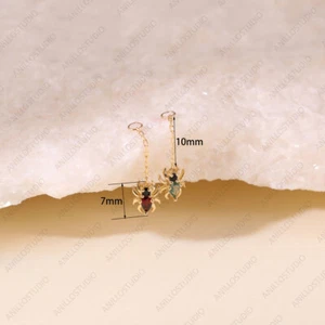 14K Solid Gold Black Onyx & Garnet Hoop Charm, Spider Drop Chain Charm Enhancer - Picture 1 of 8