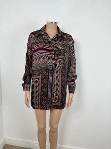 Missguided Paisley Satin Black Red Longline Drop Shoulder Shirt Tunic Blouse 8 - Picture 1 of 9