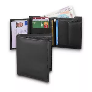 RAS Mens RFID Blocking Small Bifold Leather Wallet ID Pocket Card & Coin Holder - Picture 1 of 9