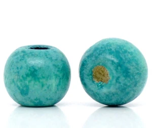 100 Wooden Spacer Beads Turquoise - Blue - 10mm x 9mm - J11037 - Picture 1 of 3