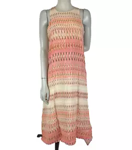 Witchery Dress Peach Size 10 Cream Chevron Stripe Midi Maxi Halter Neck Casual - Picture 1 of 14