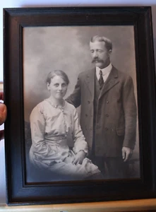 Vintage 1910s/1920s Framed Photographic Portrait 12" x 15” Man & Woman - Picture 1 of 7