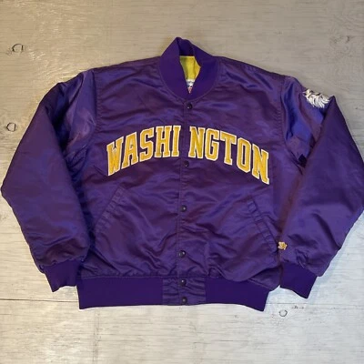 Vintage 90s NCAA Starter University Of Washington Huskies Satin Jacket Sz Large - Image 1 of 4