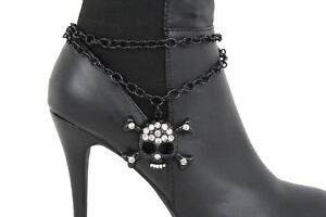 Women Black Metal Boot Bracelet Shoe Anklet Skeleton Skull Charm Pirate Bones