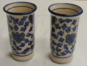 UNIKAT WR BOLESLAWIEC HAND MADE TUMBLERS 5 3/4" POLISH POTTERY SIGNED - Picture 1 of 4