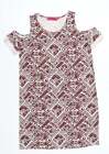 Boohoo Womens Red Geometric Viscose T Shirt Dress Size 8 Round Neck Pullover