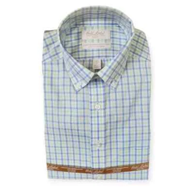 R&Y Gold Label Shirt 14.5"-33" SLIM FIT Blue Green Check Poplin Non-Iron NWT $69 - Image 1 of 3