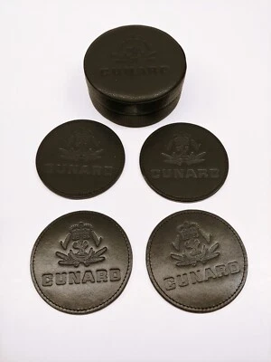 4x Alfombrillas de cerveza posavasos de cuero negro CUNARD Lines - envíos de vapor Foto 1 de 4
