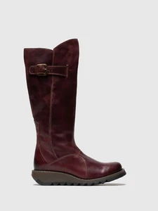 FLY London Mol 2 Women Purple Leather Flash Closure Knee Top Compensated Boots - Picture 1 of 4