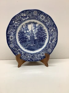 Vintage Liberty Blue Staffordshire Indepedence Hall 10” Dinner plate EUC - Picture 1 of 7