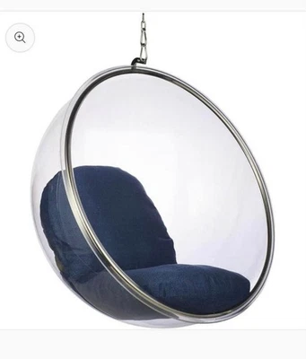 Silver Hanging Acrylic Bubble Chair - Blue - Image 1 of 4