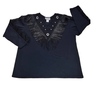 Vintage Fransen Western Rodeo Top Cowgirl Nieten Sas'sa Größe Medium - Bild 1 von 8