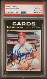 Tarjeta de novato firmada por Ted Simmons 1971 Cardinals Topps #117 PSA 4 automático 10 RC - Imagen 1 de 2