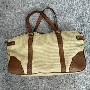 Lauren Ralph Lauren Tote Shoulder Bag Raffia/ Leather Inner Pockets Zip Closure - Picture 1 of 17