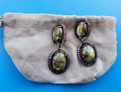 NUEVO Pendientes colgantes de labradorita, amatista y circón blanco SS (perforados)  Foto 1 de 3