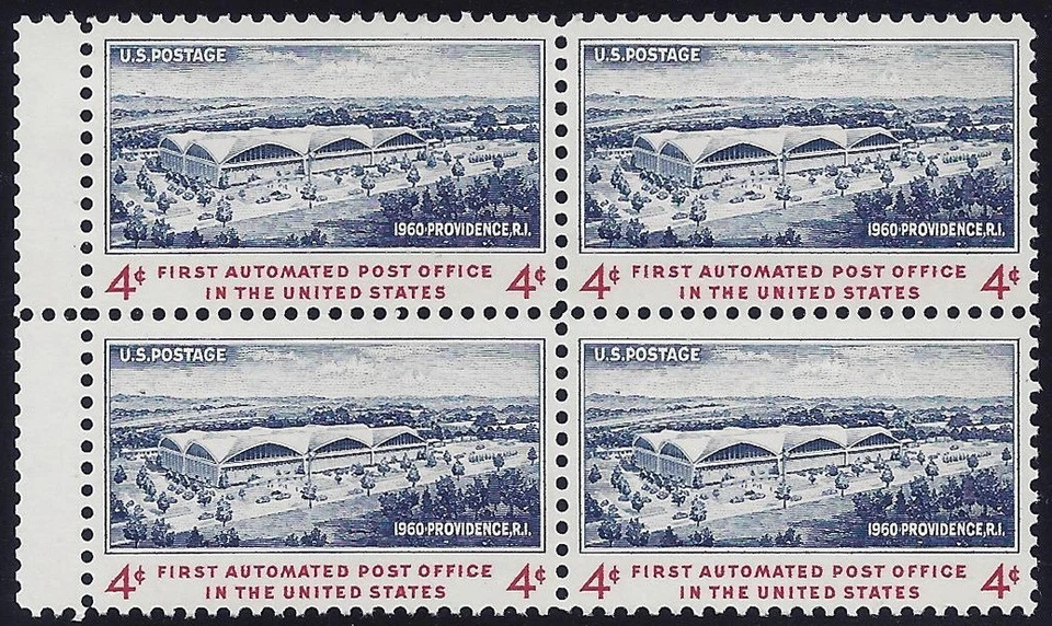 1164 - Miscut Gutter Snipe Error / EFO Block of 4 "Automated Post Office" MNH - Image 1 of 1