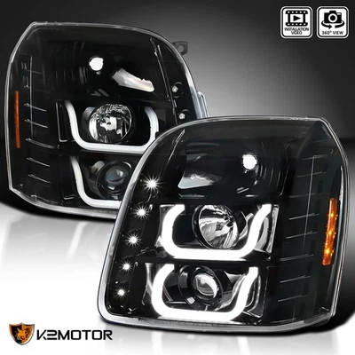 Jet Black Fits 2007-2014 GMC Yukon XL Denali LED Strip Projector Headlights L+R Foto 1 de 4
