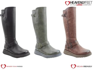 Heavenly Feet pantorrilla alta aptas para veganos plantillas de espuma viscoelástica botas con doble hebilla - Imagen 1 de 13