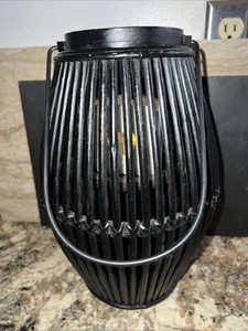 Vintage Bamboo Hanging Lantern Candle Holder W/candle Holder Insert 13” x 8.5” - Picture 1 of 7