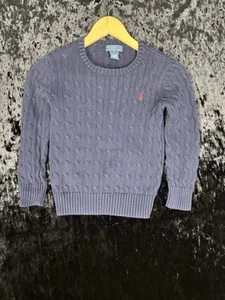 Polo Ralph Lauren Cable Knit Sweater Youth 7 Blue Crew Neck Long Sleeve - Picture 1 of 6