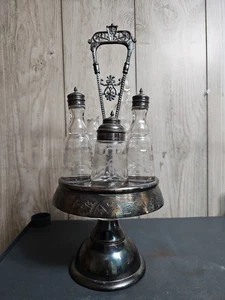Antiguo Pairpoint Mfg. Placa cuádruple de compota de condimento Co Glass Cruet 1051 - Imagen 1 de 24