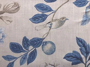 By Yd GP&J Baker Chinoiserie Bird EMPEROR'S GARDEN Linen Blue White R$284/YD - Picture 1 of 12
