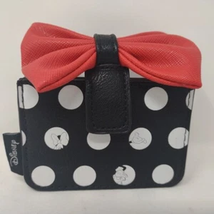 Disney Loungefly Minnie Mouse Black White Polka Dot Red Bow Wallet Coin Purse - Picture 1 of 7