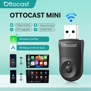 Ottocast USB Mini Wireless CarPlay+Android Auto Adapter-Smart Button-BT 5.0 -5G - Foto 1 di 16
