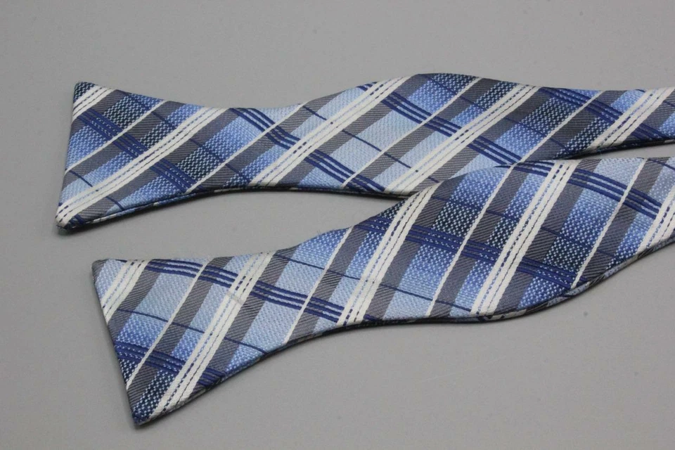 STACY ADAMS Adjustable Silk Bow Tie. Blue with Silver Plaid. - Image 1 of 3