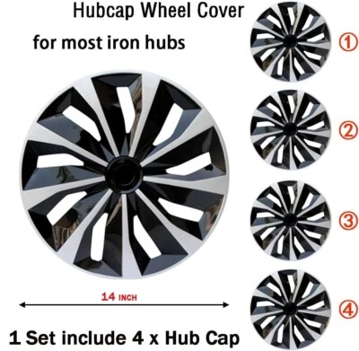 4PC Black and Silver wheel rim cover for R14 HubCaps for 2002-2007 Suzuki Aerio - Image 1 of 4